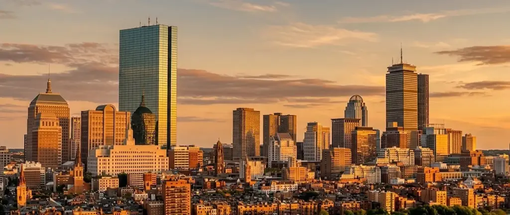 Boston skyline at sunset